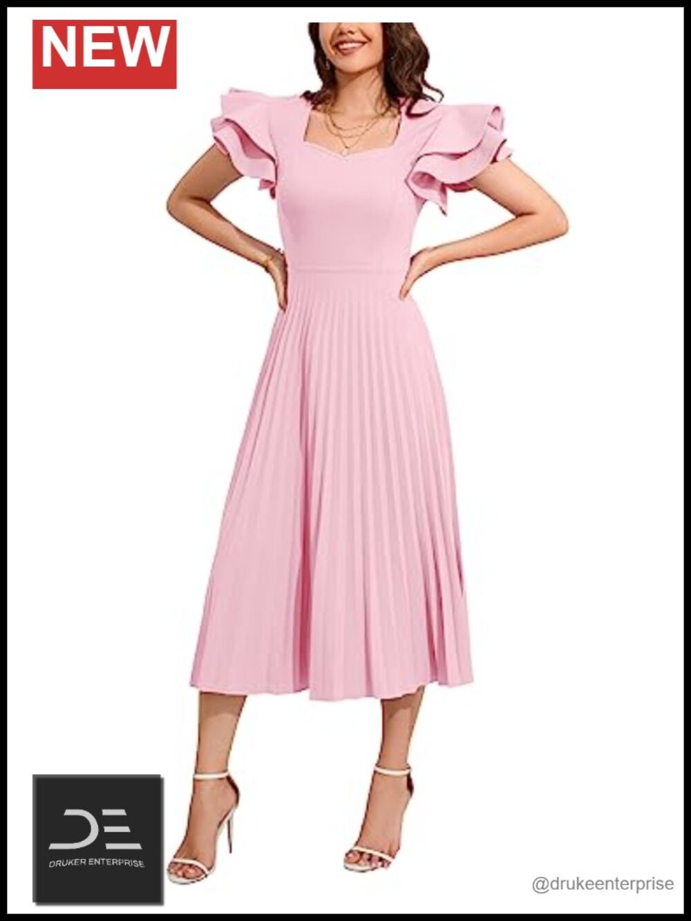 Women's Maxi Dress Short Sleeve Square Neck Ruffle Pleated Stretchy Casual Prom